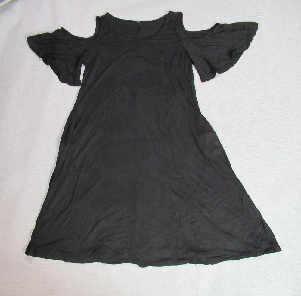 Hao Mei Li Dress Womens Size 2XL Black Cold Shoulder Shift Maxi Minimalist New